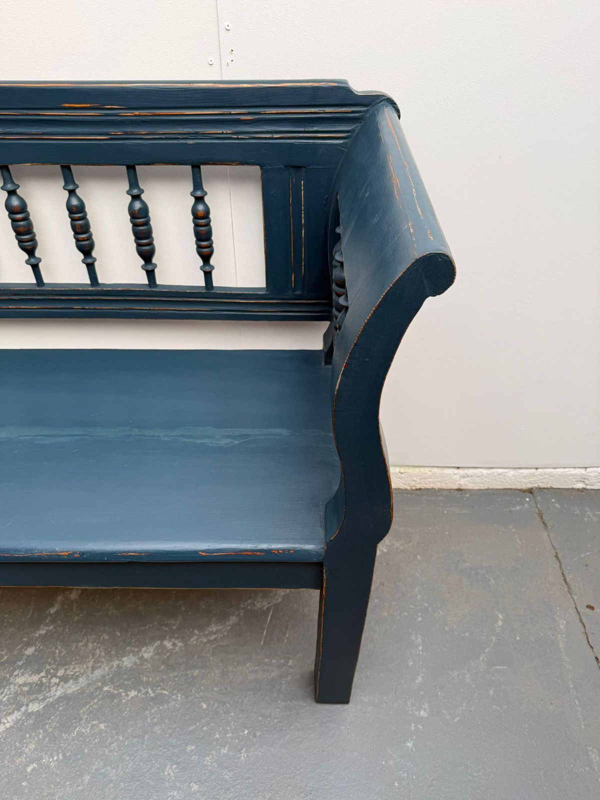 A Lovely Painted Blue Original Victorian Pine Hungarian 3 Seater Bench photo Furniture