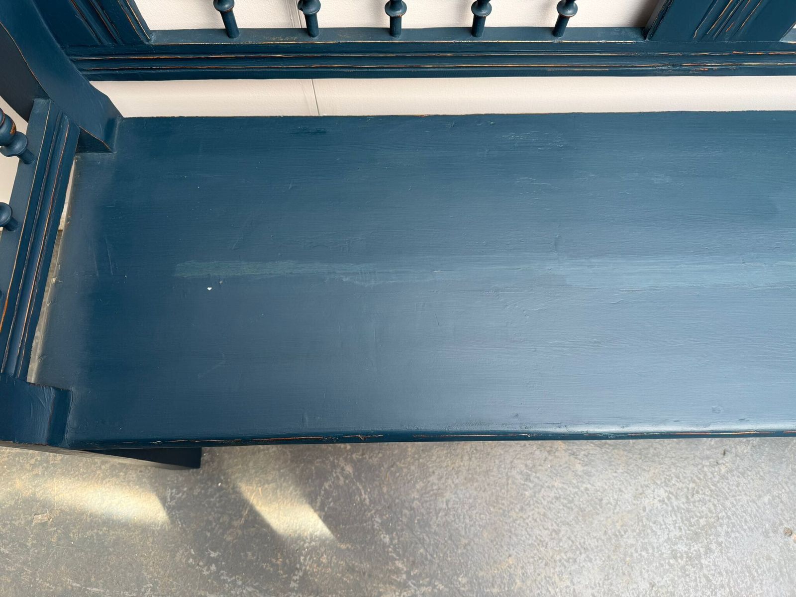 A Lovely Painted Blue Original Victorian Pine Hungarian 3 Seater Bench photo 795.0