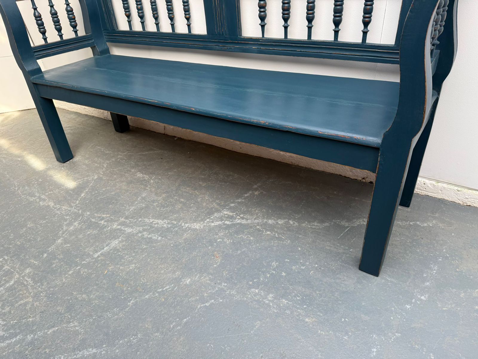 photo for sale A Lovely Painted Blue Original Victorian Pine Hungarian 3 Seater Bench