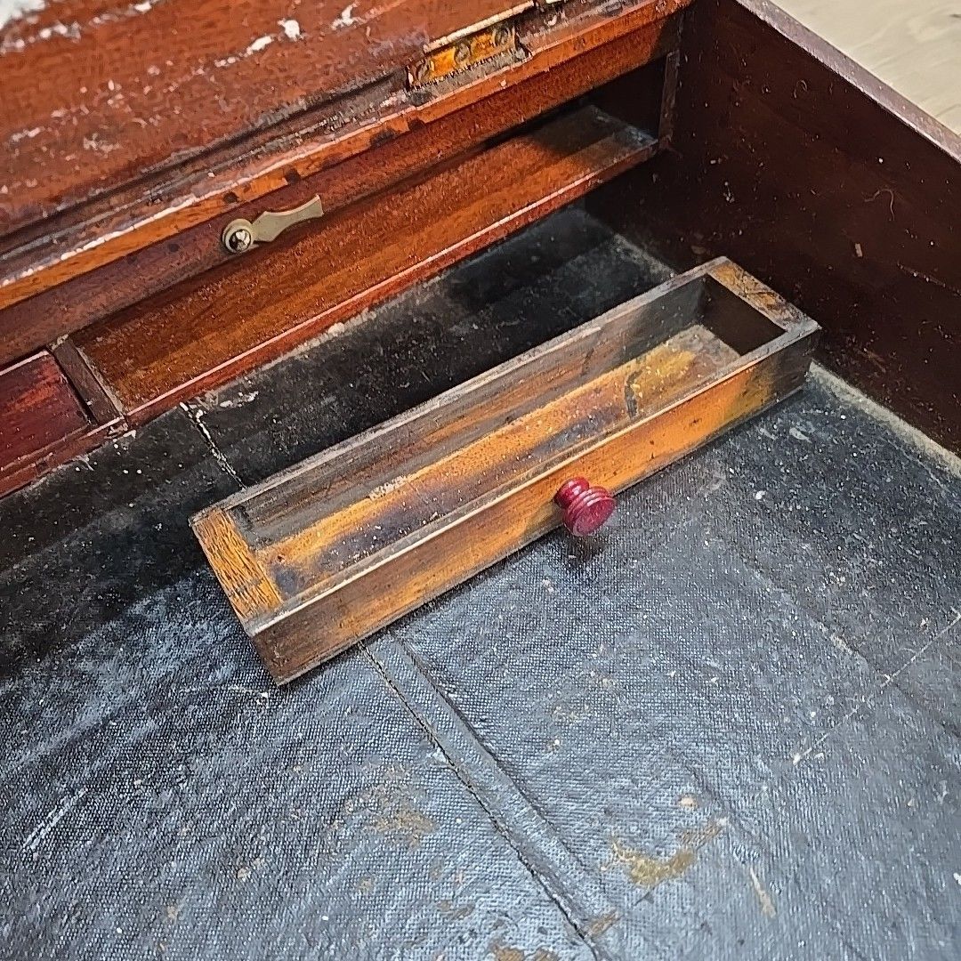 Home Decor Antique Wooden Writing Slope Mahogany Lap Desk Storage Box Drawers Vintage photo