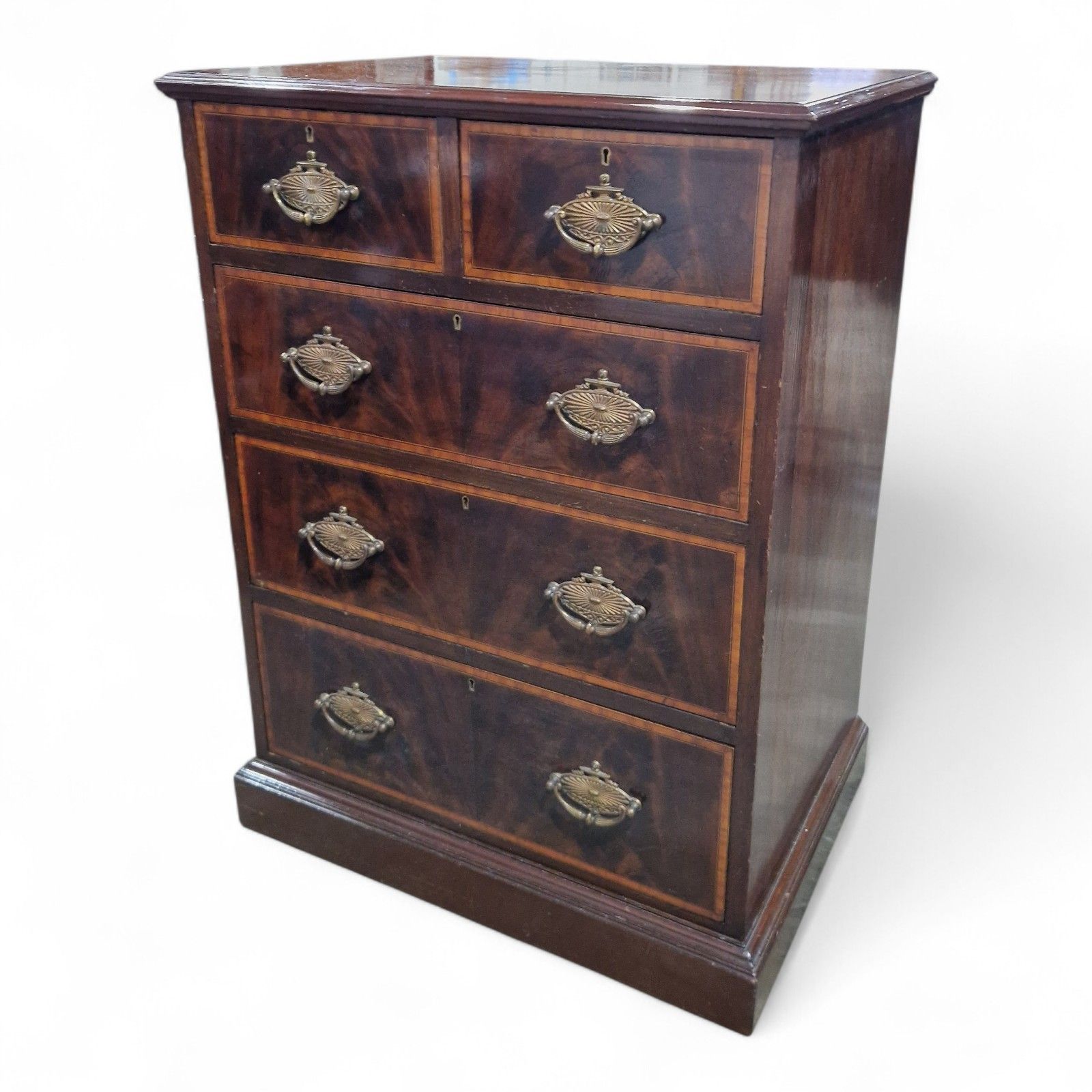 Antique Chest Of Drawers  Quality Victorian Inlaid Mahogany Chest Of 5 Drawers photo vintage