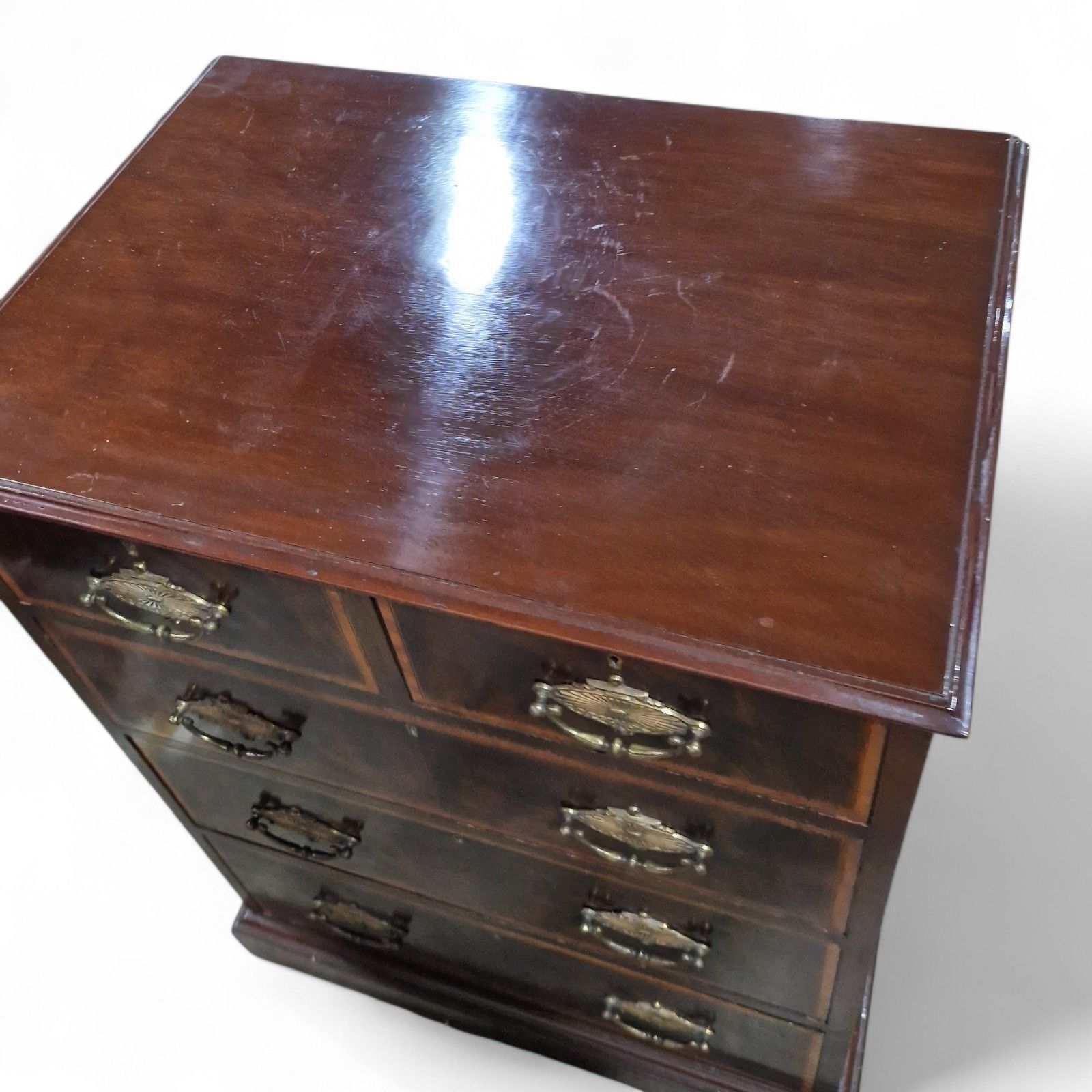650.0 Antique Chest Of Drawers  Quality Victorian Inlaid Mahogany Chest Of 5 Drawers photo
