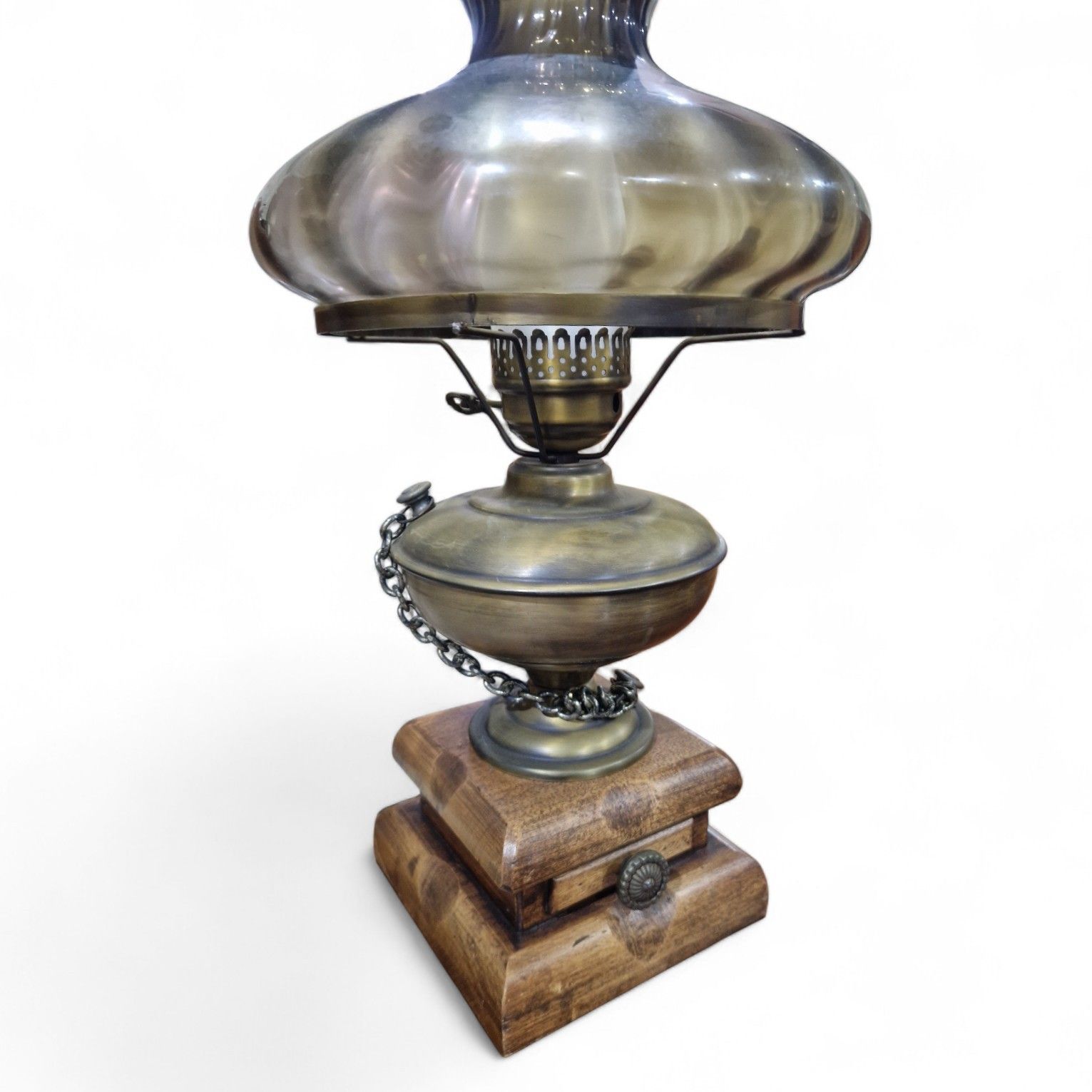 Antique Desk Light Converted Glass Chimney Oil Lamp Smoked Glass Globe photo vinterior