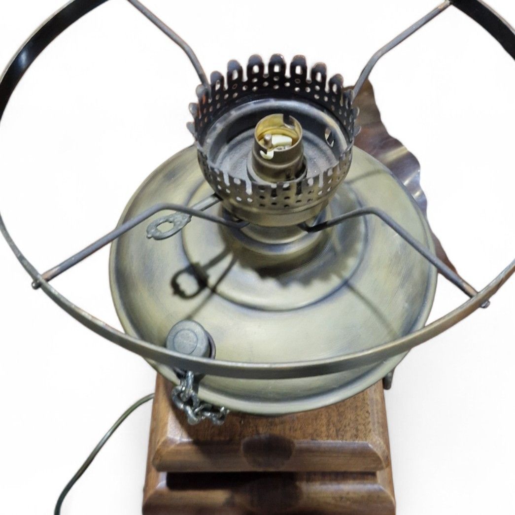 photo buy Antique Desk Light Converted Glass Chimney Oil Lamp Smoked Glass Globe