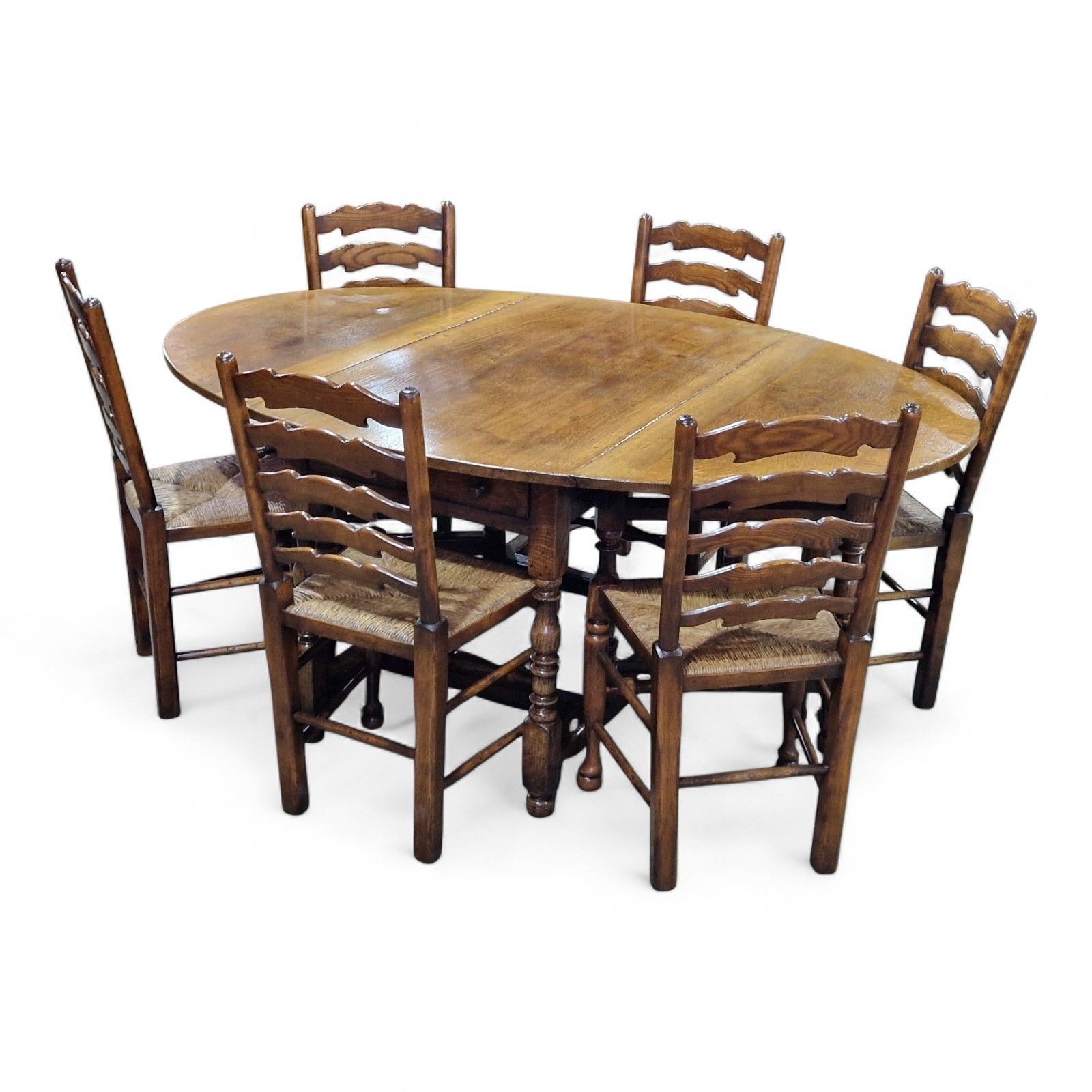 Solid Oak Gateleg Dining Table + 6 Ladderback Chairs Set Titchmarsh And Goodwin
