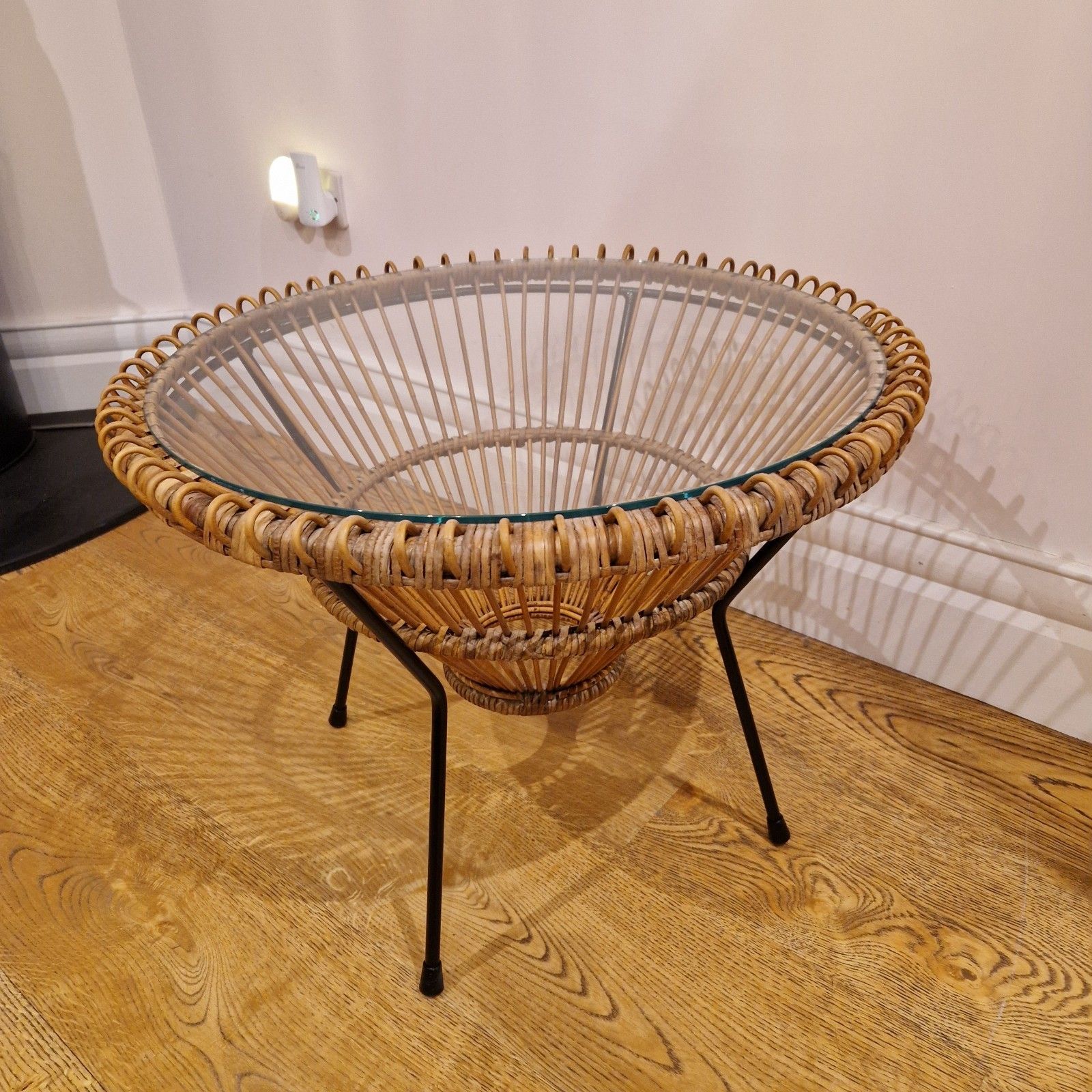 Franco Albini Rattan Coffee Table – Vintage Mid Century Modern Glass Top photo Furniture