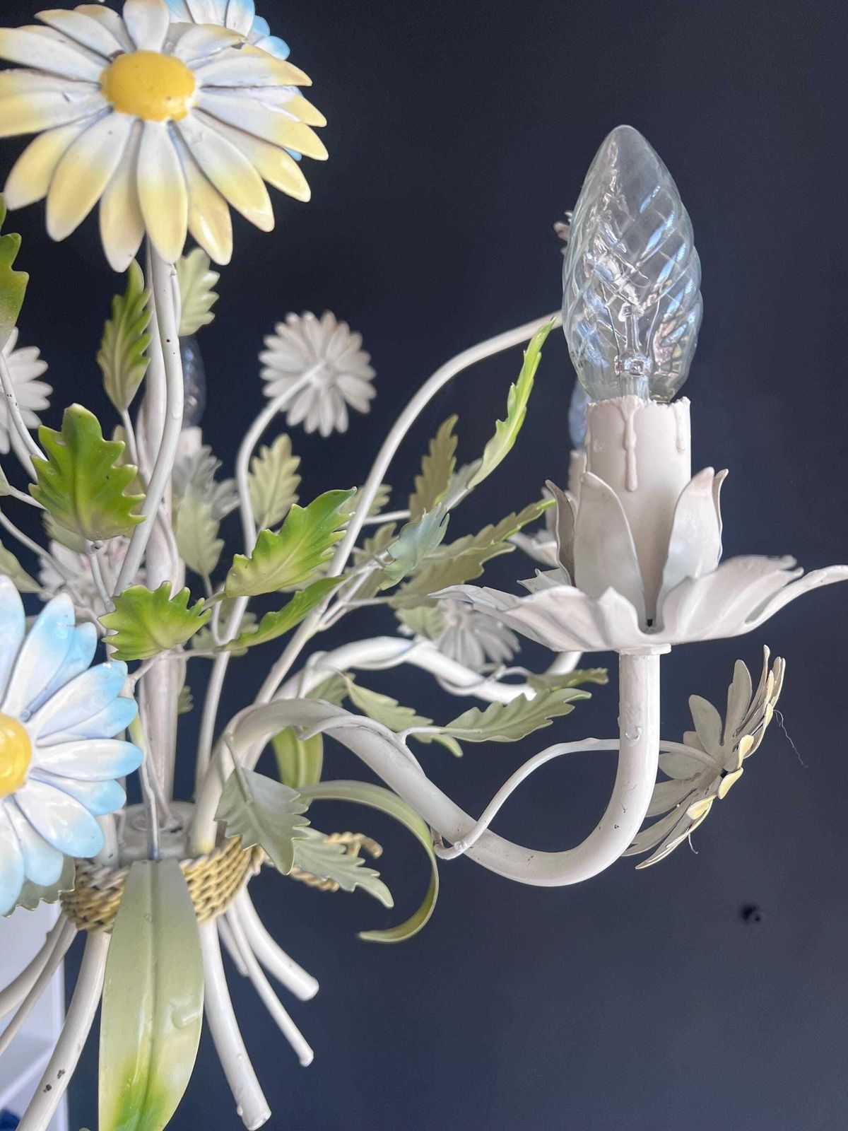 Lighting Vintage French Toleware Daisy Chandelier, Shabby Chic Floral Chandelier photo