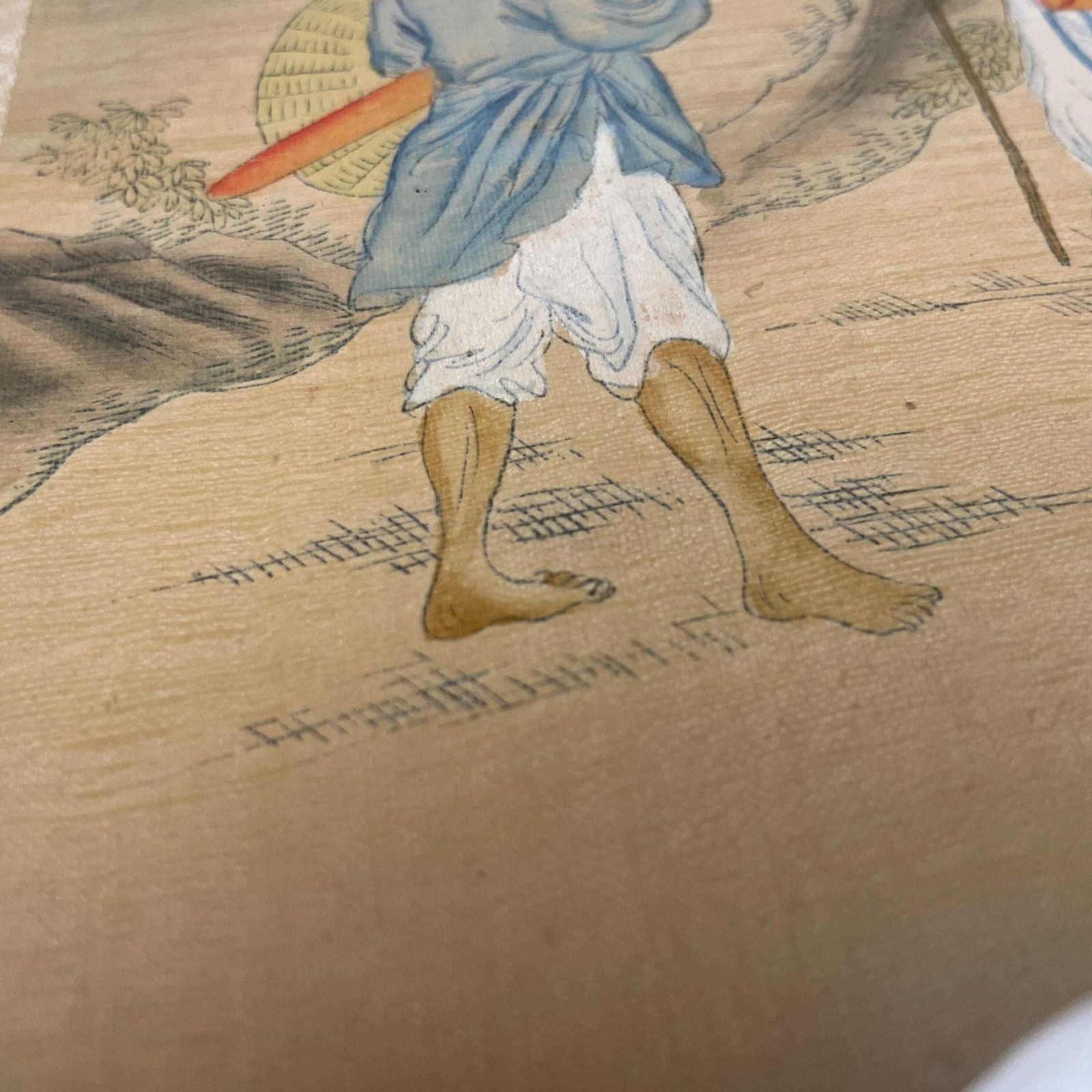 Hand Painted Silk Painting Japanese Artwork Art Wall Hanging Oriental Detailed Gold Frame Antique Vintage Picture Framed Figures Beige photo buy