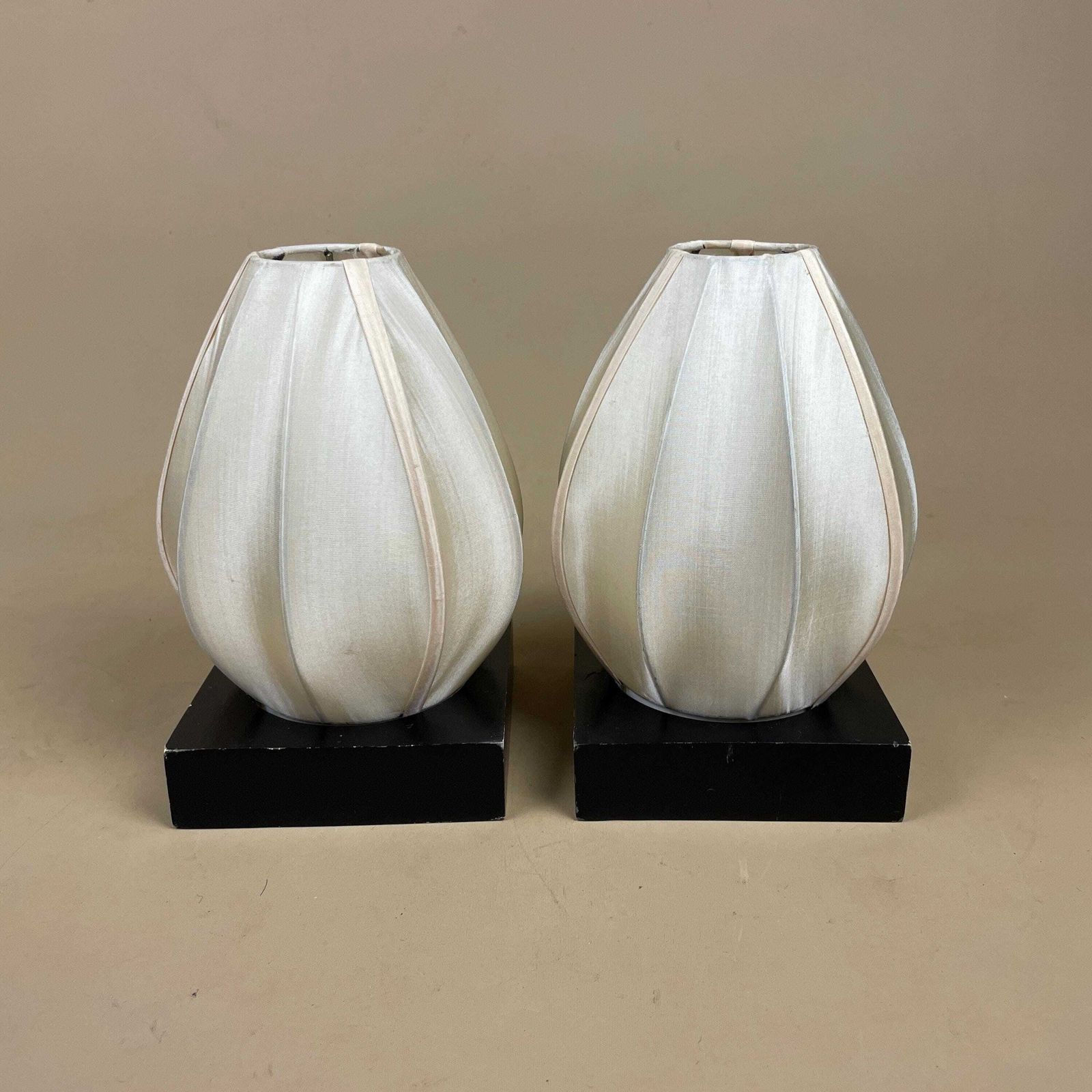 Matching Pair Of Silk Lantern Candlestick Candle Stick Holder Tea Light Vintage Square Wood Base Taper Dinner Candlesticks Oriental 2 Set
