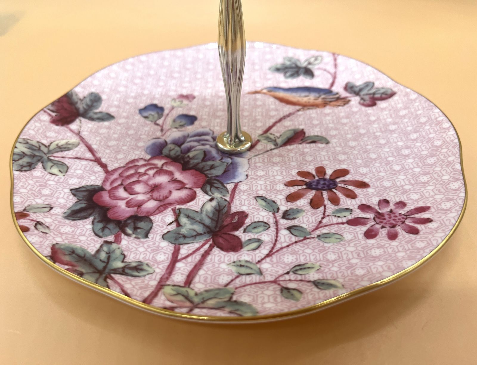 Wedgwood China 10 Piece Cuckoo Design Tea Set For 2. Teapot, 2 Cups & Saucers, A 2 Tier Cake Stand And A Sandwich Serving Tray. photo 495.0