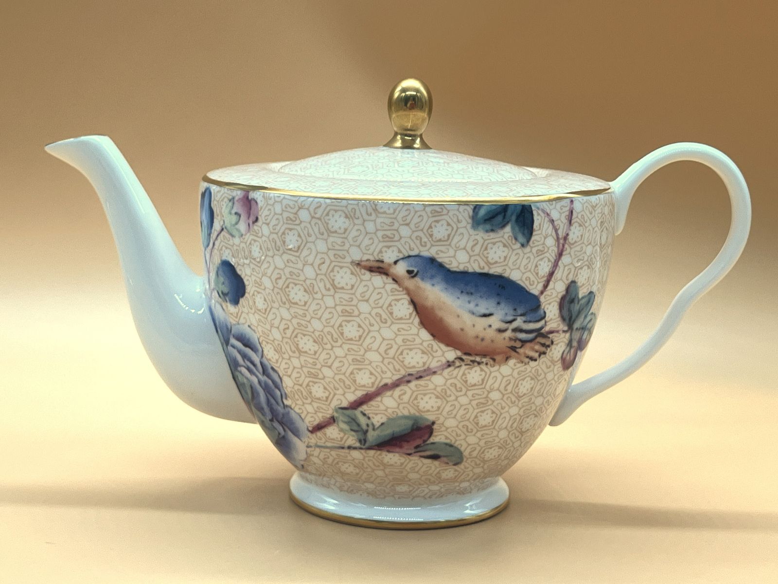 Wedgwood China 10 Piece Cuckoo Design Tea Set For 2. Teapot, 2 Cups & Saucers, A 2 Tier Cake Stand And A Sandwich Serving Tray. photo vinterior