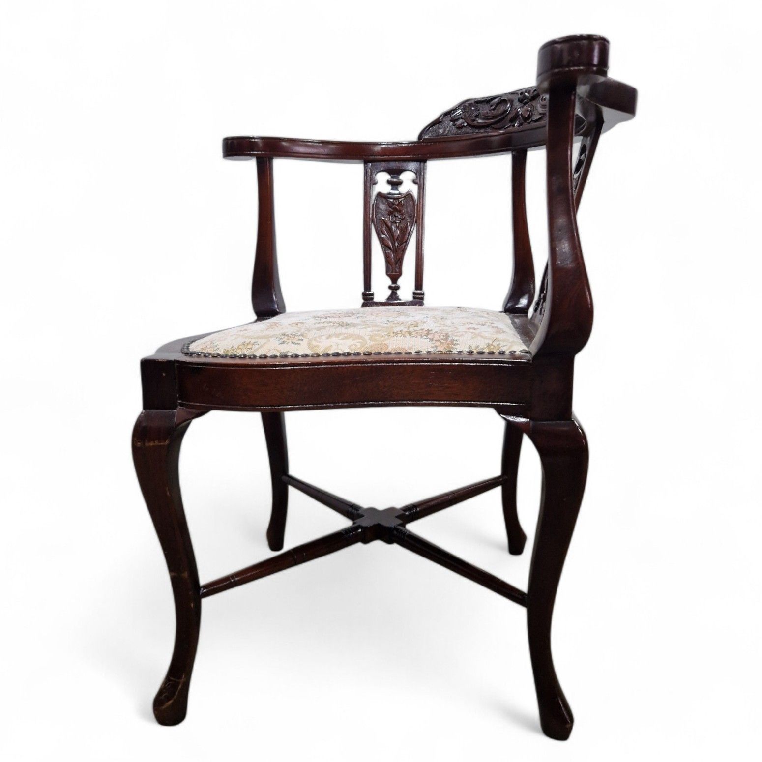 photo buy Victorian Corner Chair Carved Mahogany Bow Back Armchair Cabriole Legs Antique