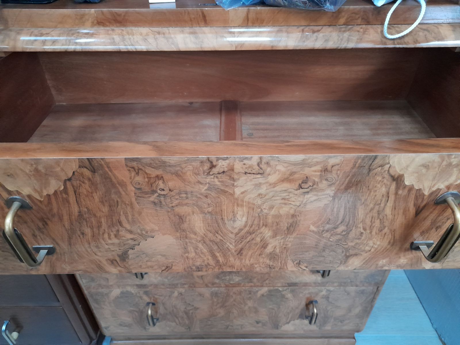 Art Deco 1930s Burr Walnut Tallboy / Cabinet Chest Hungarian Made photo vintage
