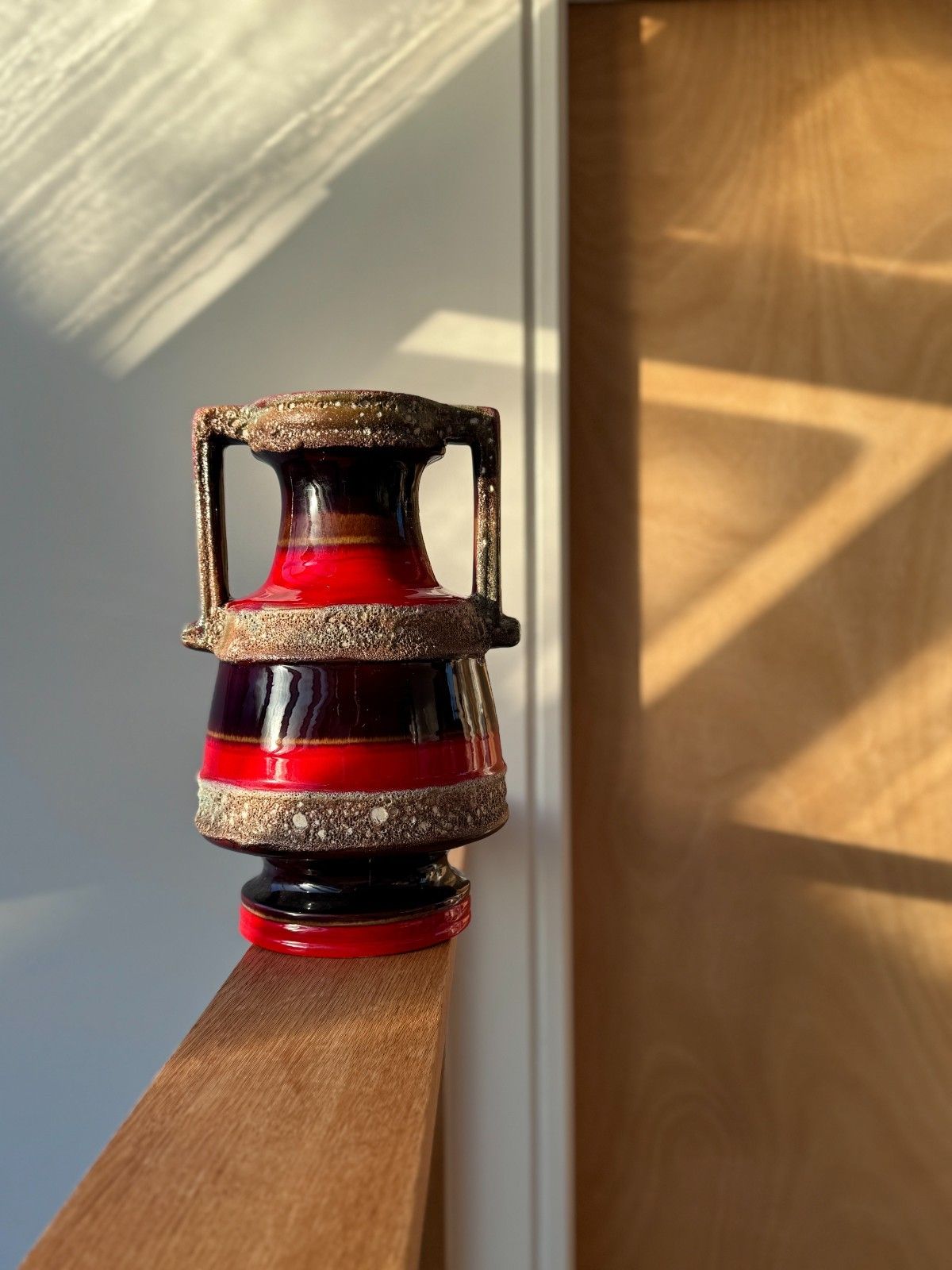 Rare West German Fat Lava Vase, Twin Handled Amphora Shape 41cm Tall photo for sale