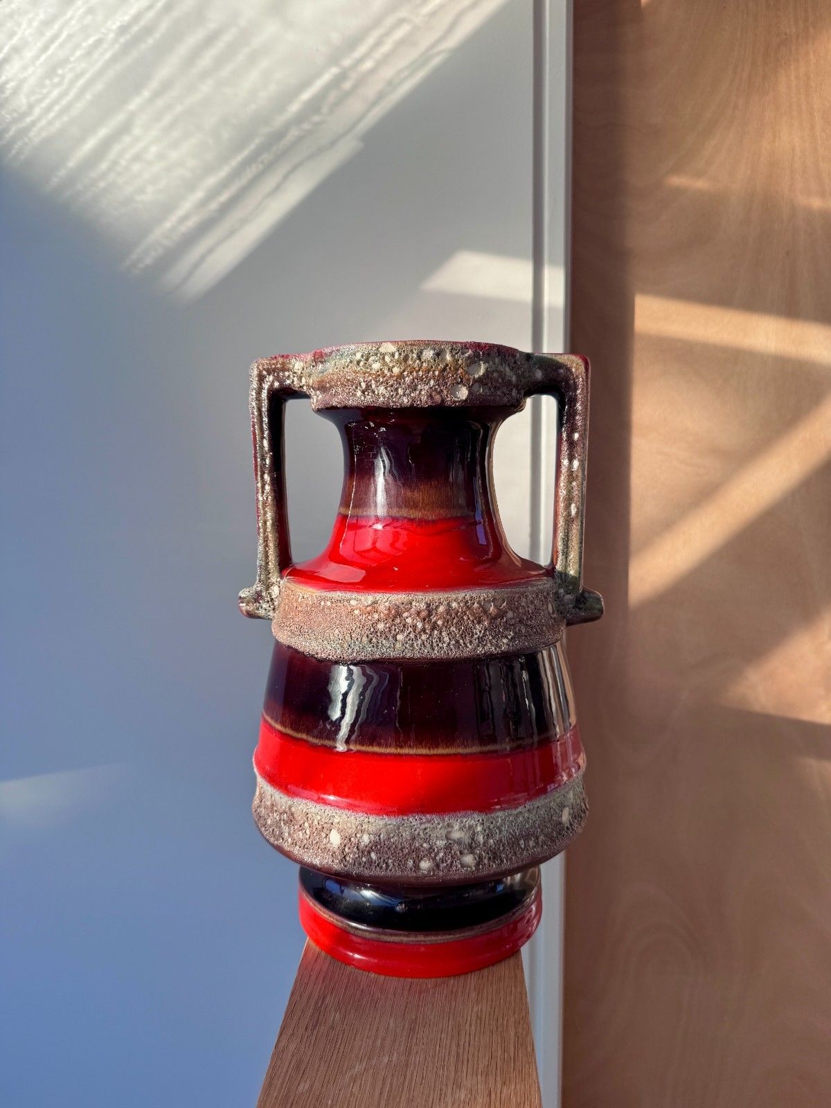 photo vinterior Rare West German Fat Lava Vase, Twin Handled Amphora Shape 41cm Tall