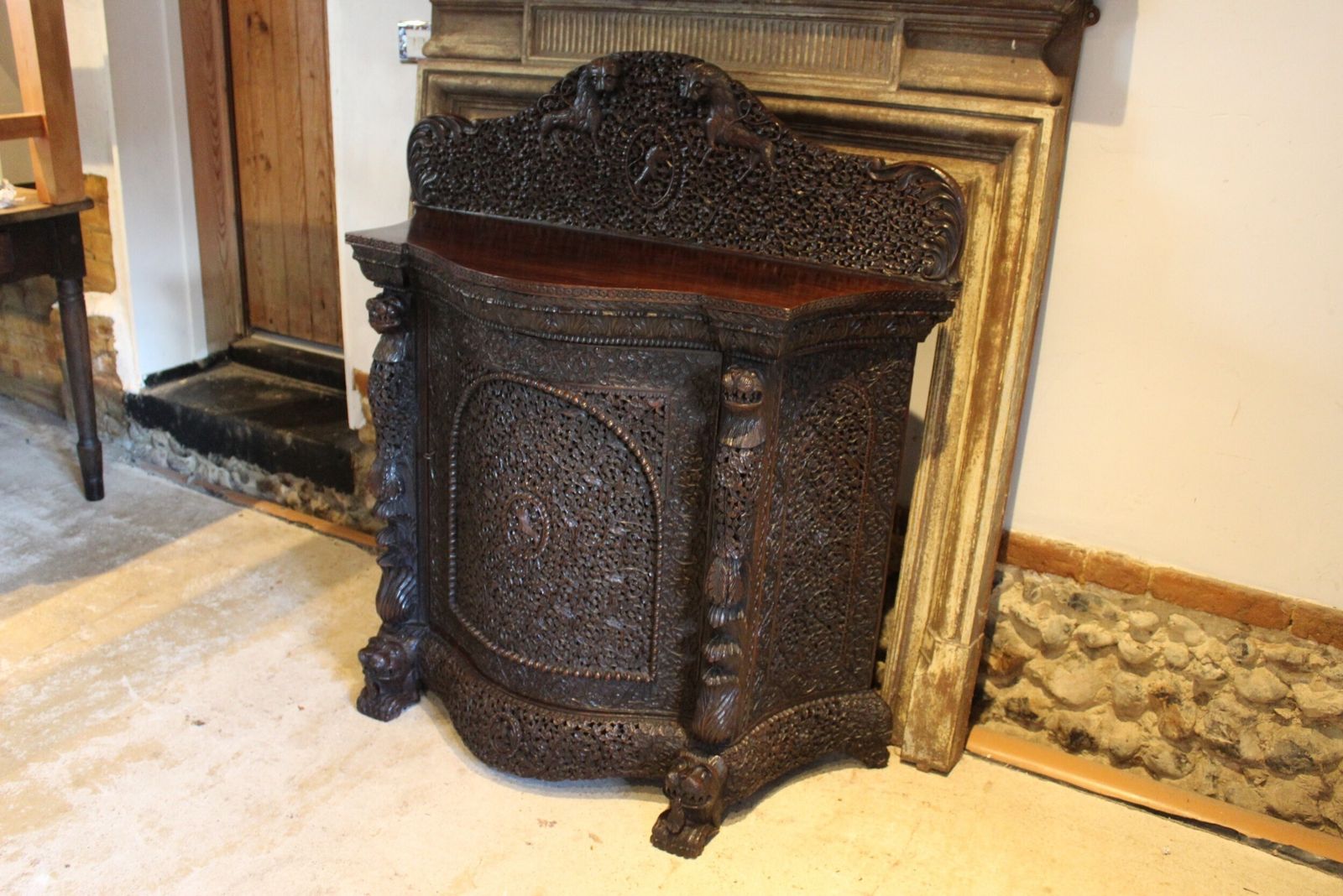 photo for sale Cabinet Sideboard Outstanding Burmese Carved Padauk C1880
