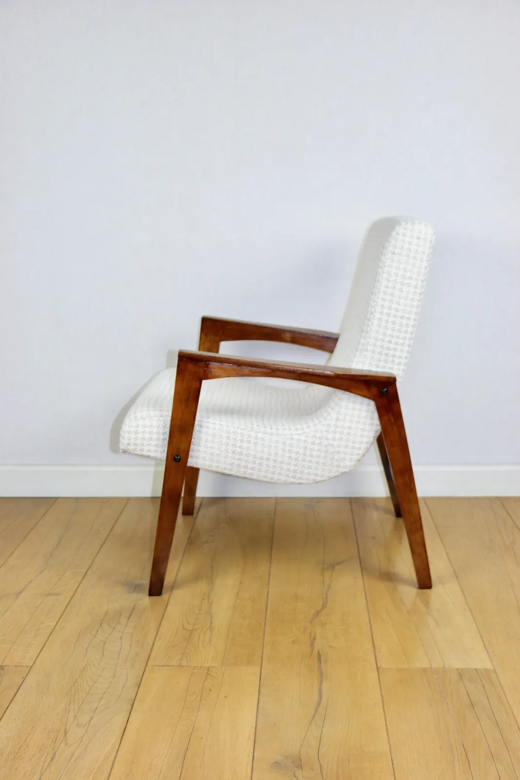Vintage Herringbone Loft Armchair, Natural Fabric, Model From The 1970s photo vintage
