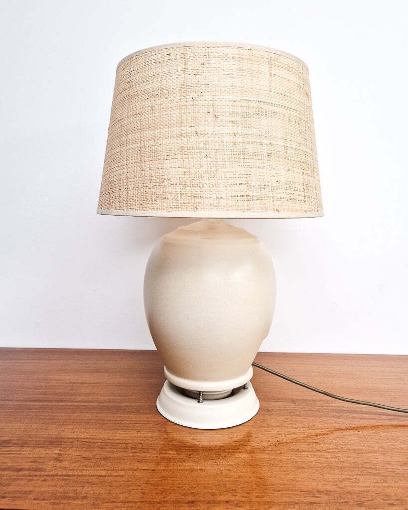 Mid Century Cream Table Large Lamp & Shade (1930s Converted Speaker)