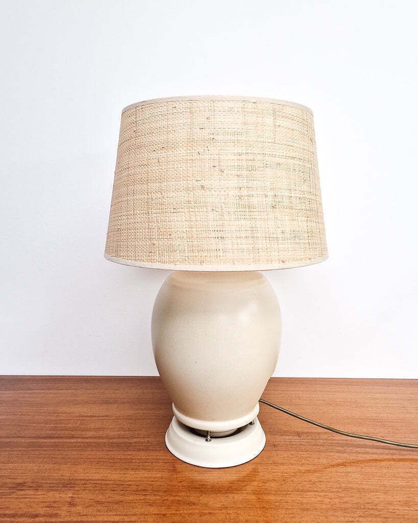 Mid Century Cream Table Large Lamp & Shade (1930s Converted Speaker) photo vintage