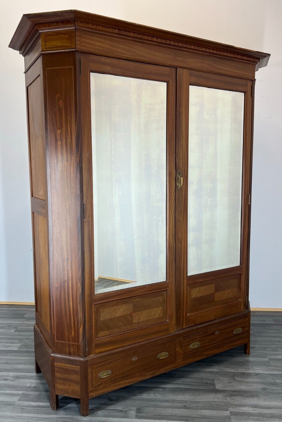 Wardrobe Antique French Style Two Door Mirrored Carved Armoire Cabinet Lot 2253