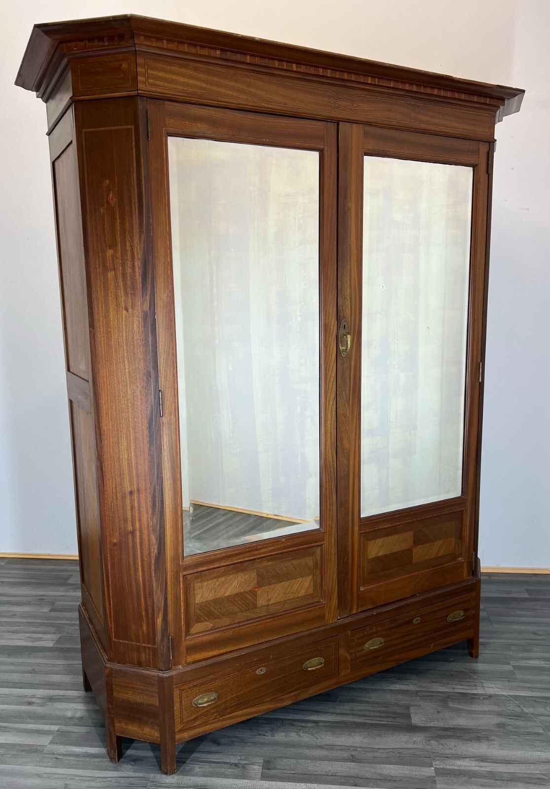 Wardrobe Antique French Style Two Door Mirrored Carved Armoire Cabinet Lot 2253 photo furniture