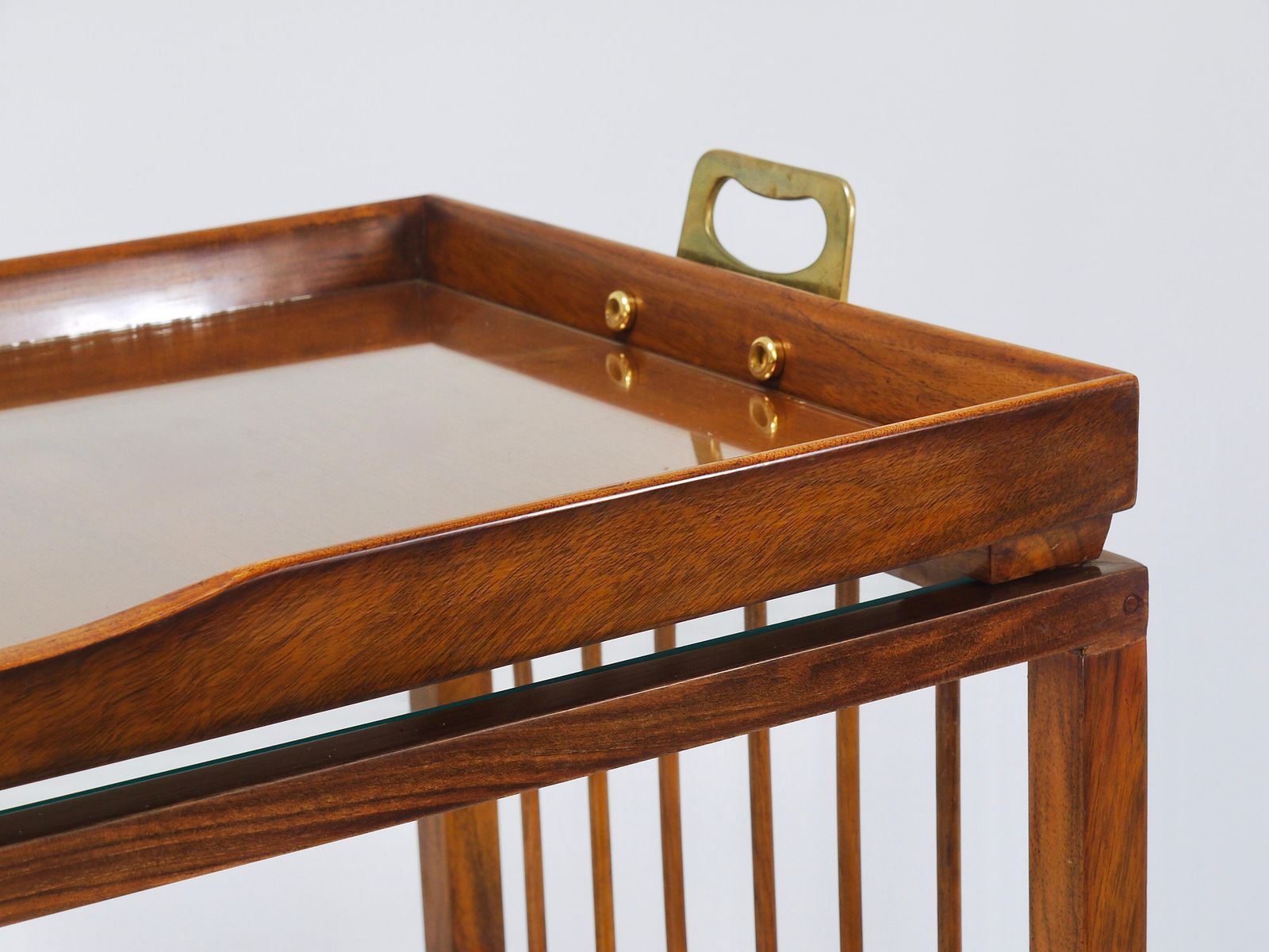 Oswald Haerdtl Vienna Modernism Walnut & Brass Bar Cart, Serving Trolley, 1950s photo vinterior