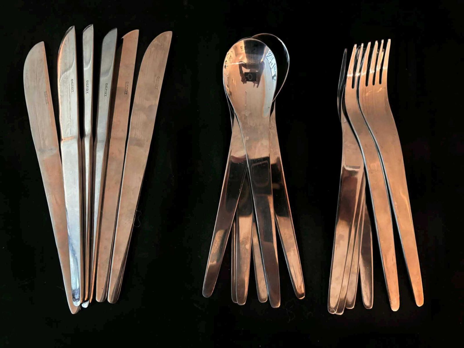 Modernist Set Flatware Design Space Age Stainless Steel Modernist Design French Casual Lunch Gift Post Modern Vintage 6 Settings photo Home Decor
