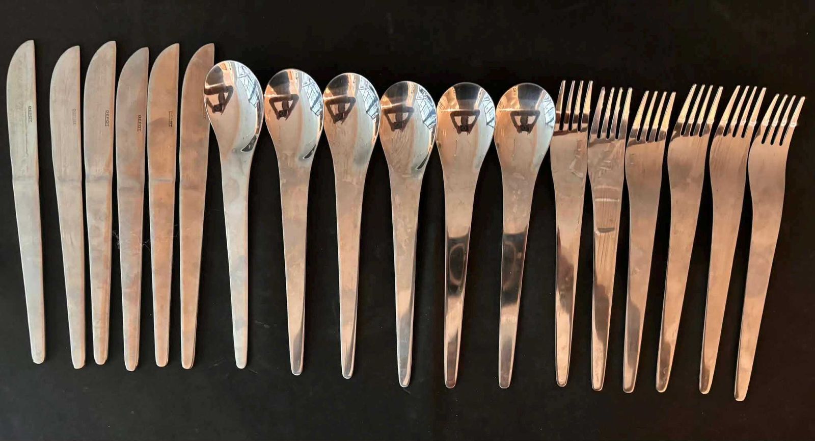 Home Decor Modernist Set Flatware Design Space Age Stainless Steel Modernist Design French Casual Lunch Gift Post Modern Vintage 6 Settings photo