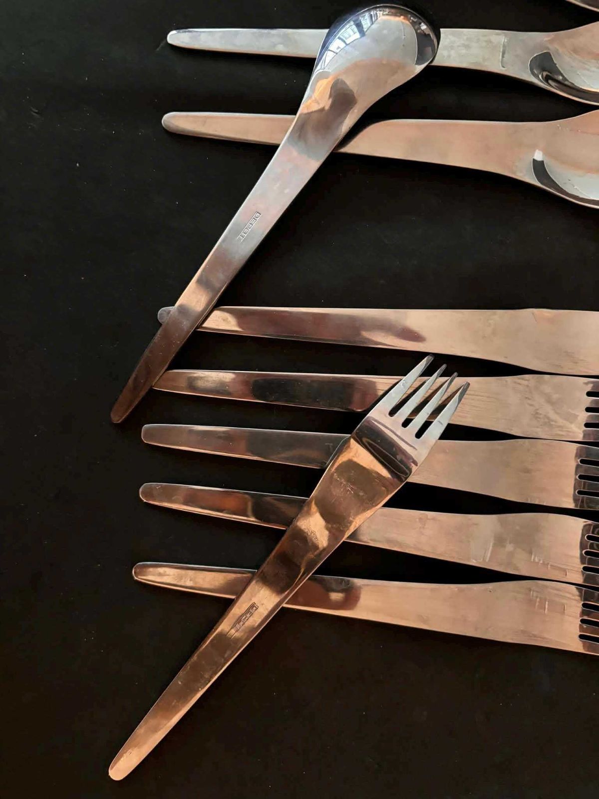 183.0 Modernist Set Flatware Design Space Age Stainless Steel Modernist Design French Casual Lunch Gift Post Modern Vintage 6 Settings photo