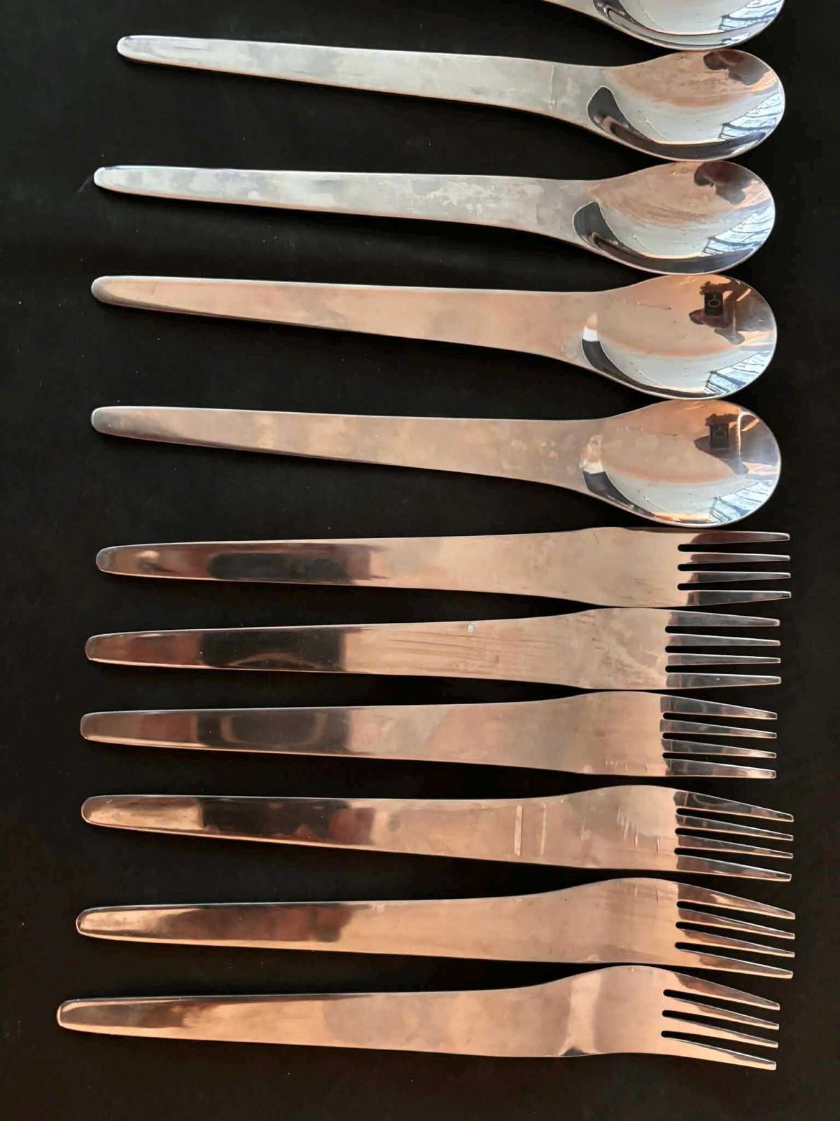 photo vinterior Modernist Set Flatware Design Space Age Stainless Steel Modernist Design French Casual Lunch Gift Post Modern Vintage 6 Settings