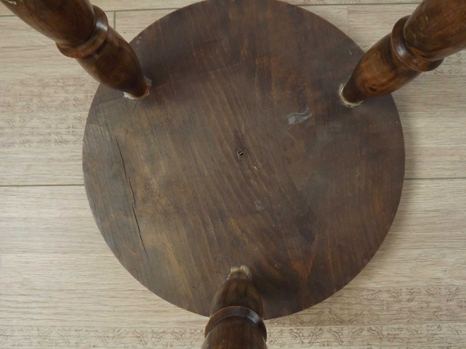 photo furniture Vintage French Hand Made Wood Milking Stool 3 Spindle Legs Bullseye Seat. French Vintage Stool. 3 Legged Stool; Childs Stool. Plant Stand.