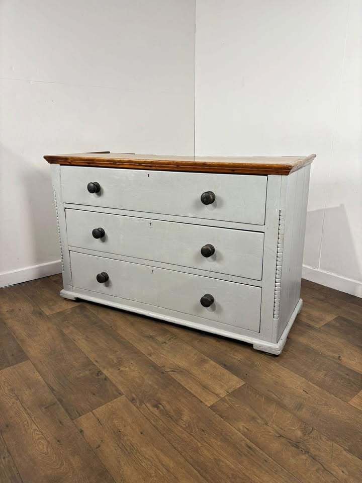 photo furniture Victorian Pine Three Drawer Painted Chest With Stripped Top