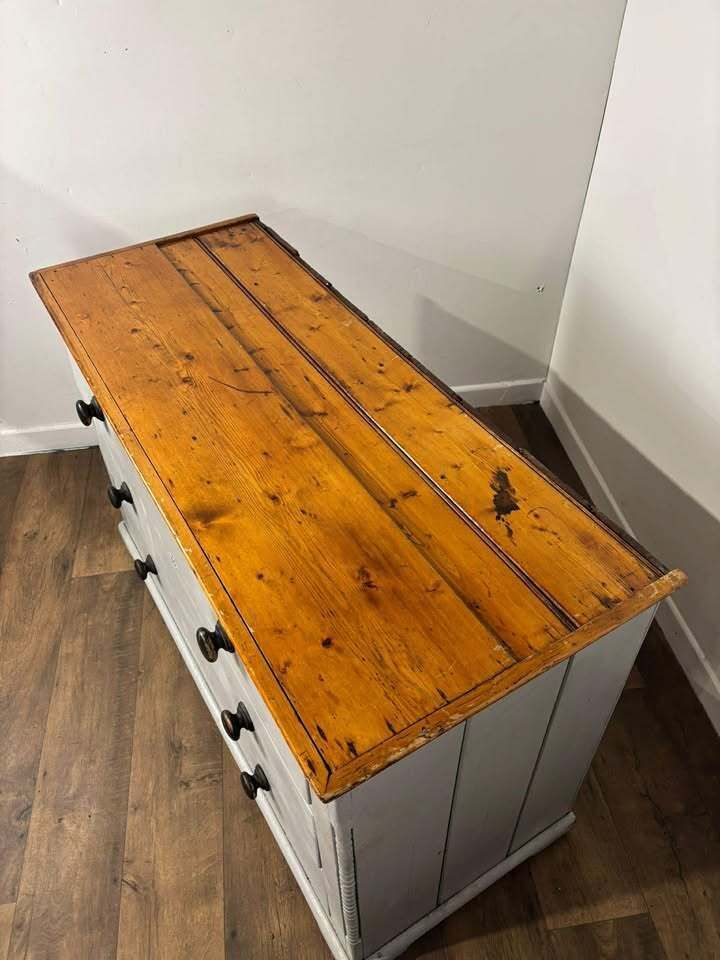 photo for sale Victorian Pine Three Drawer Painted Chest With Stripped Top