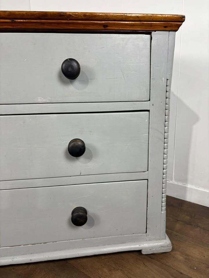 469.0 Victorian Pine Three Drawer Painted Chest With Stripped Top photo