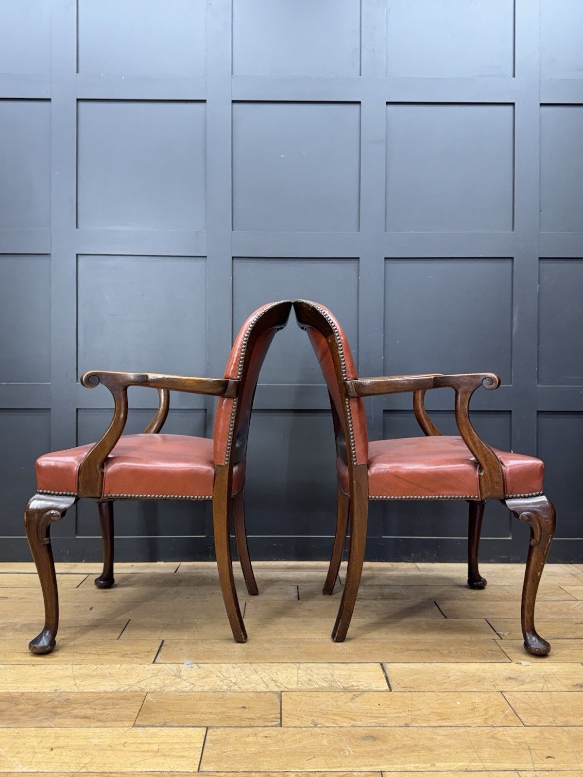 Antique Pair Of Gainsborough Style Mahogany Armchairs Desk Study Carver Chairs photo Furniture