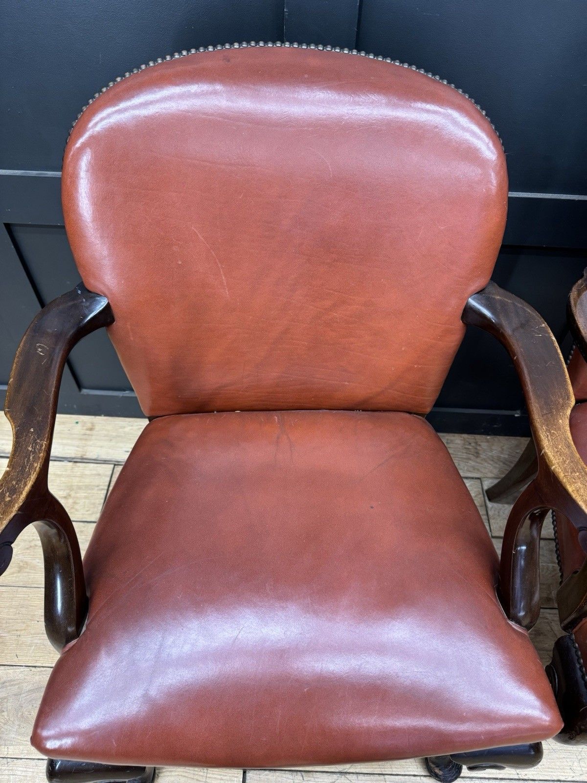 Furniture Antique Pair Of Gainsborough Style Mahogany Armchairs Desk Study Carver Chairs photo