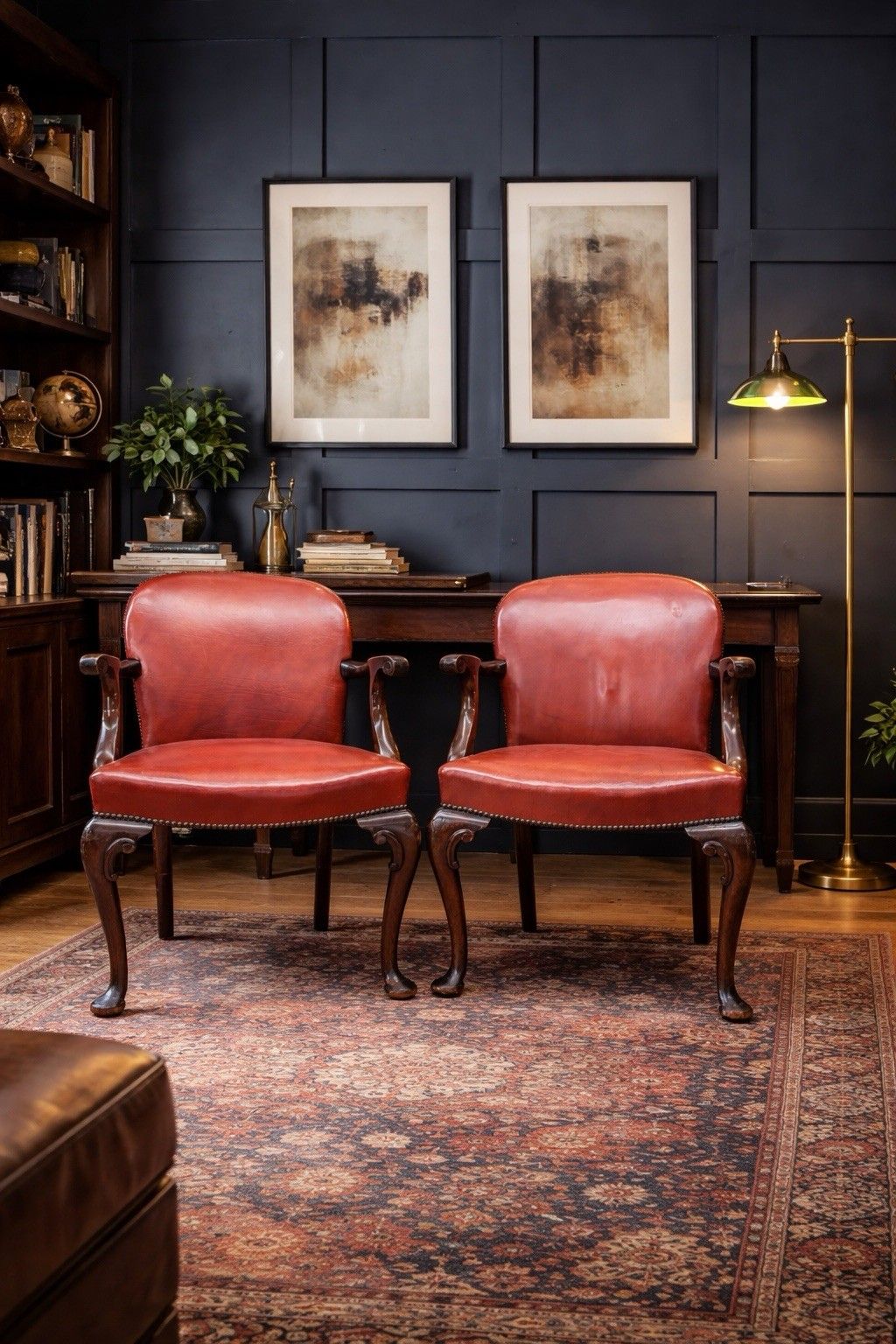 photo vinterior Antique Pair Of Gainsborough Style Mahogany Armchairs Desk Study Carver Chairs