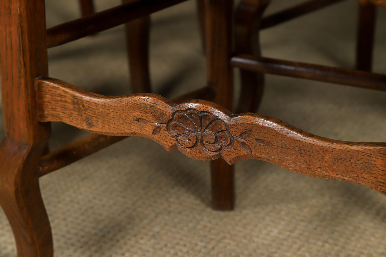 Antique French Set Of 6 Six Louis XV Style Oak Ladder Back Rush Seat Kitchen Dining Chairs (Circa 1920) photo vintage