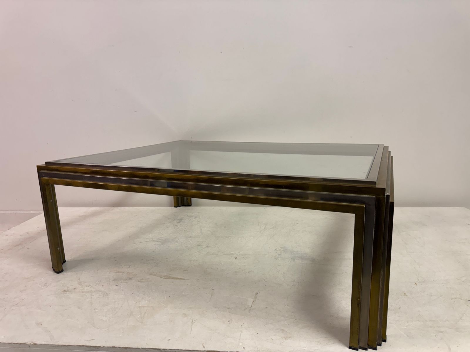 1970s French Steel And Brass Coffee Table photo vintage
