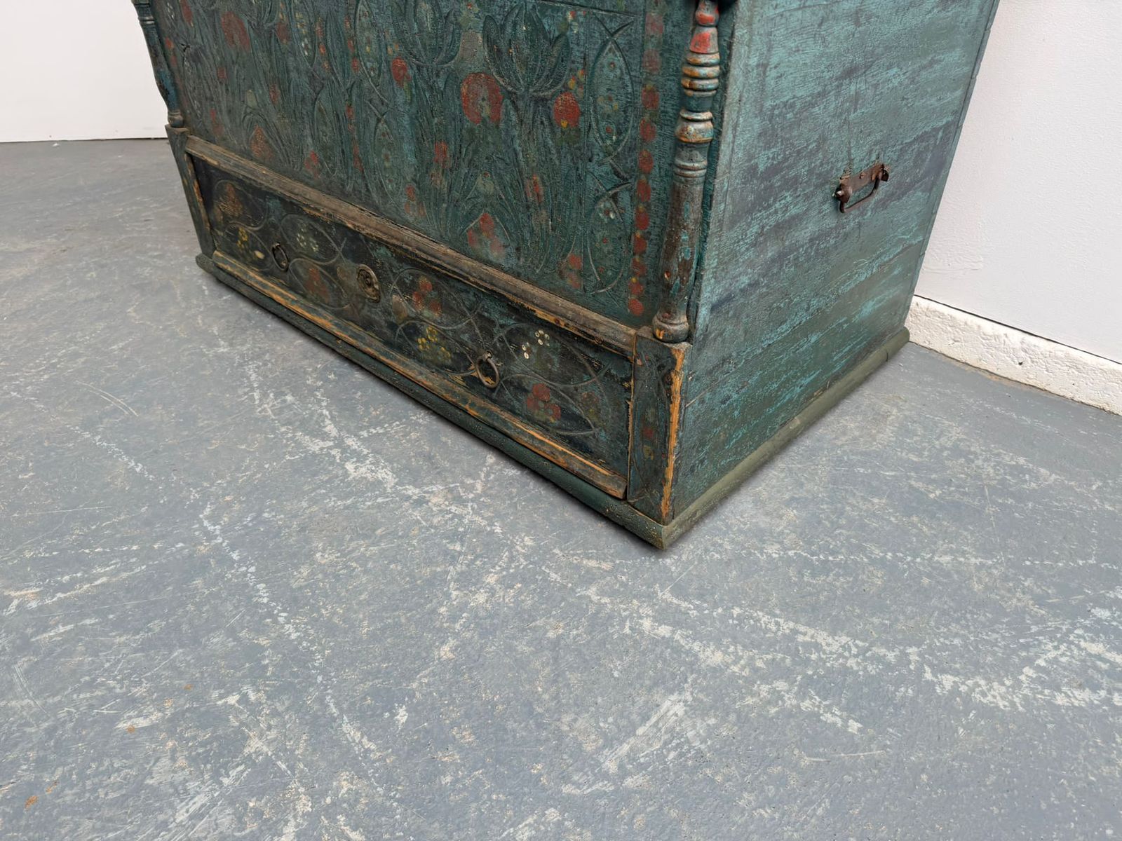 photo furniture A Truly Amazing Genuine Hungarian Georgian Painted Teal Large Mule Chest