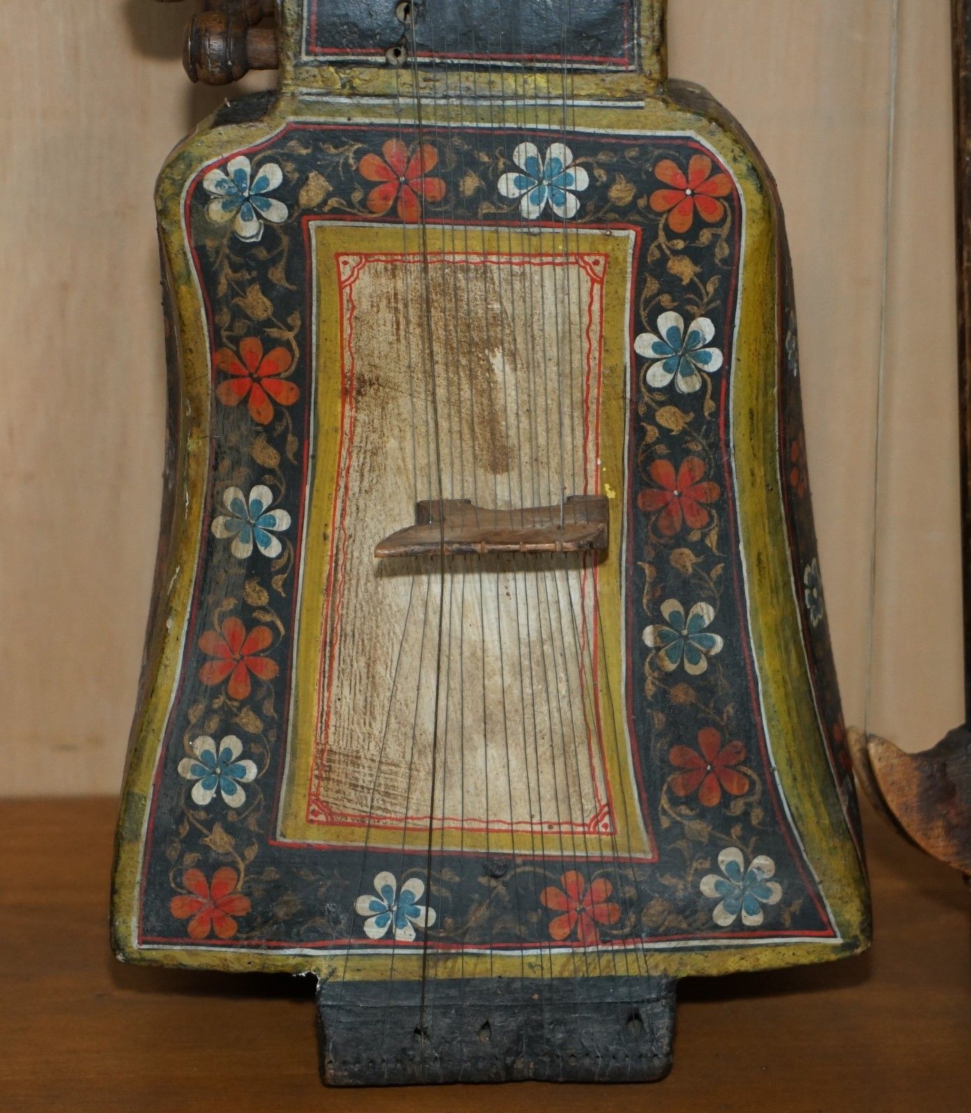 Hand Painted Antique Circa 1860 Indian Sindhi Sarangi Musical Instrument photo vintage