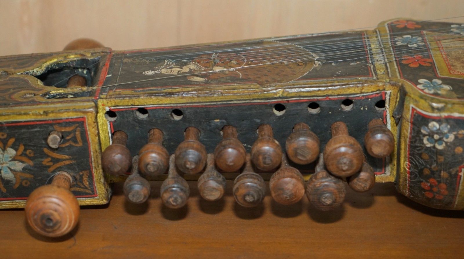 Home Decor Hand Painted Antique Circa 1860 Indian Sindhi Sarangi Musical Instrument photo