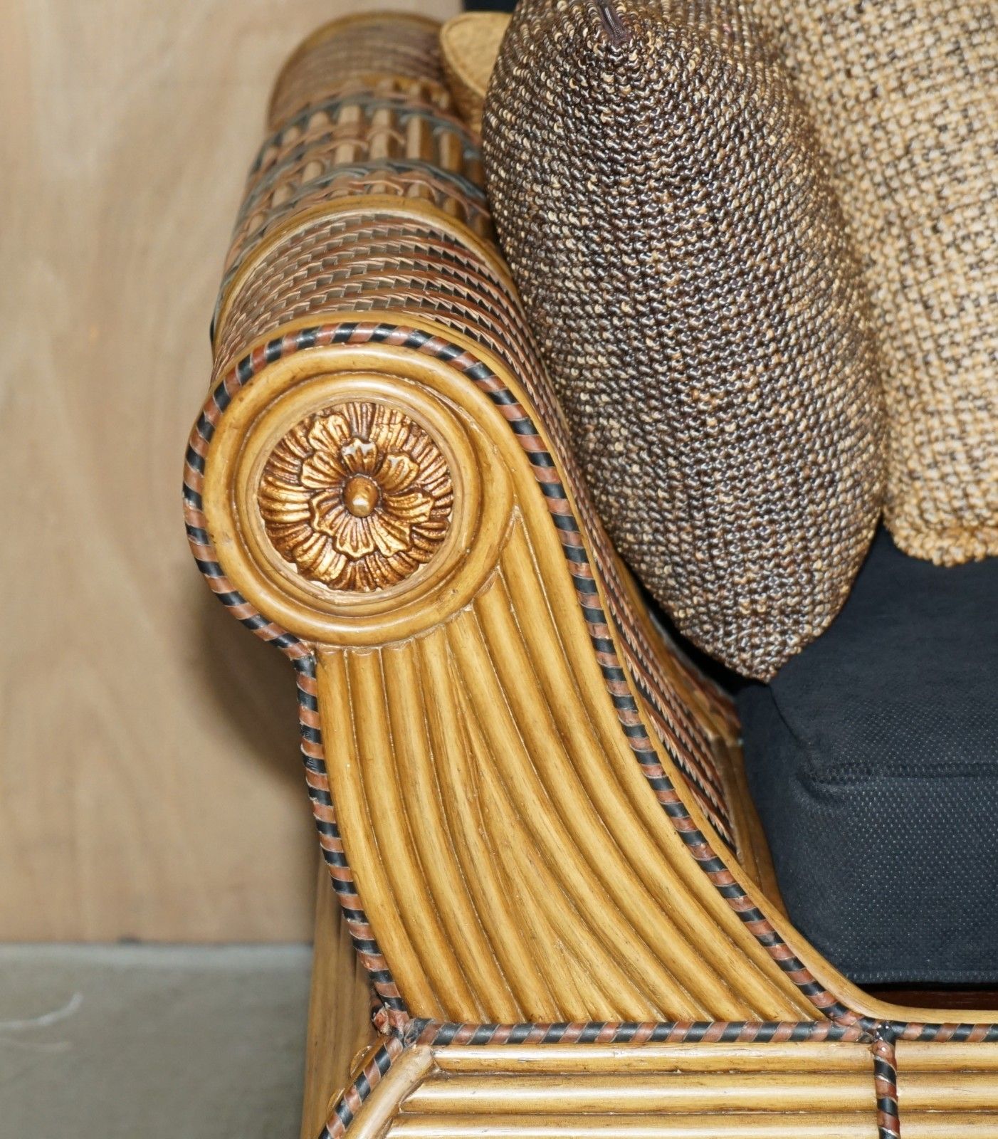 Stunning Vintage 1970's Moroccan Bamboo Framed Sofa With Aztec Style Patterns photo Furniture