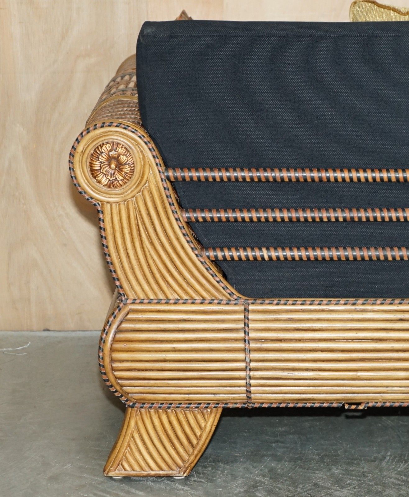 photo buy Stunning Vintage 1970's Moroccan Bamboo Framed Sofa With Aztec Style Patterns
