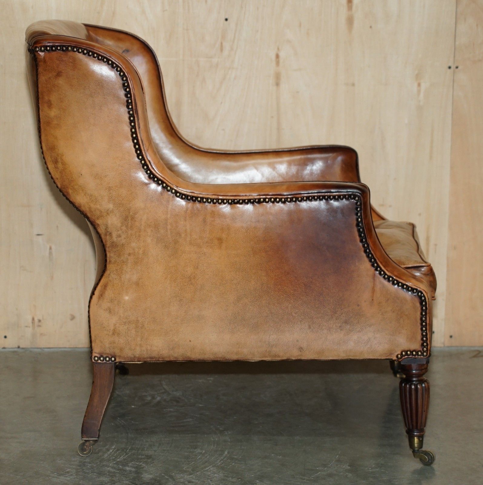Sculptural Frame Antique Chesterfield William IV Brown Leather Library Armchair photo buy