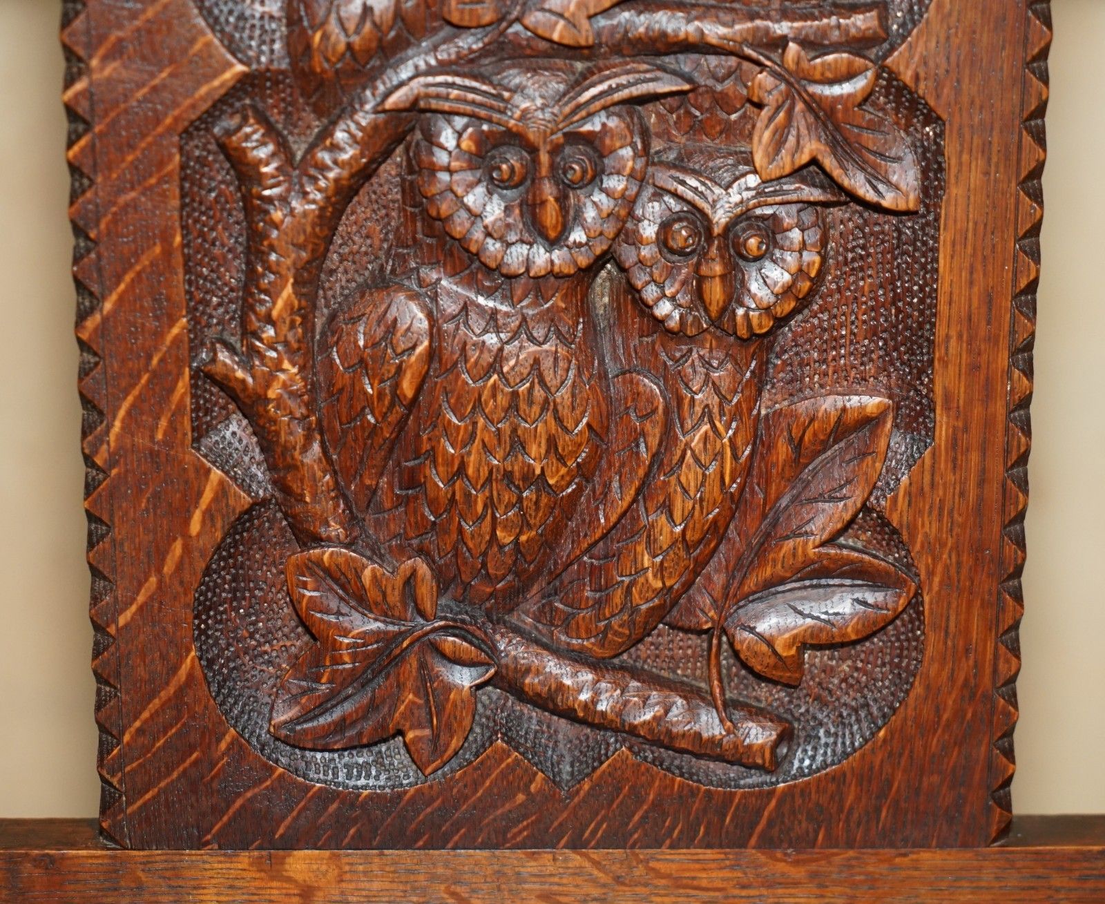 Lovely Super Rare Antique 1882 Dated Owl Carved Metamorphic Library Steps Chair photo vintage