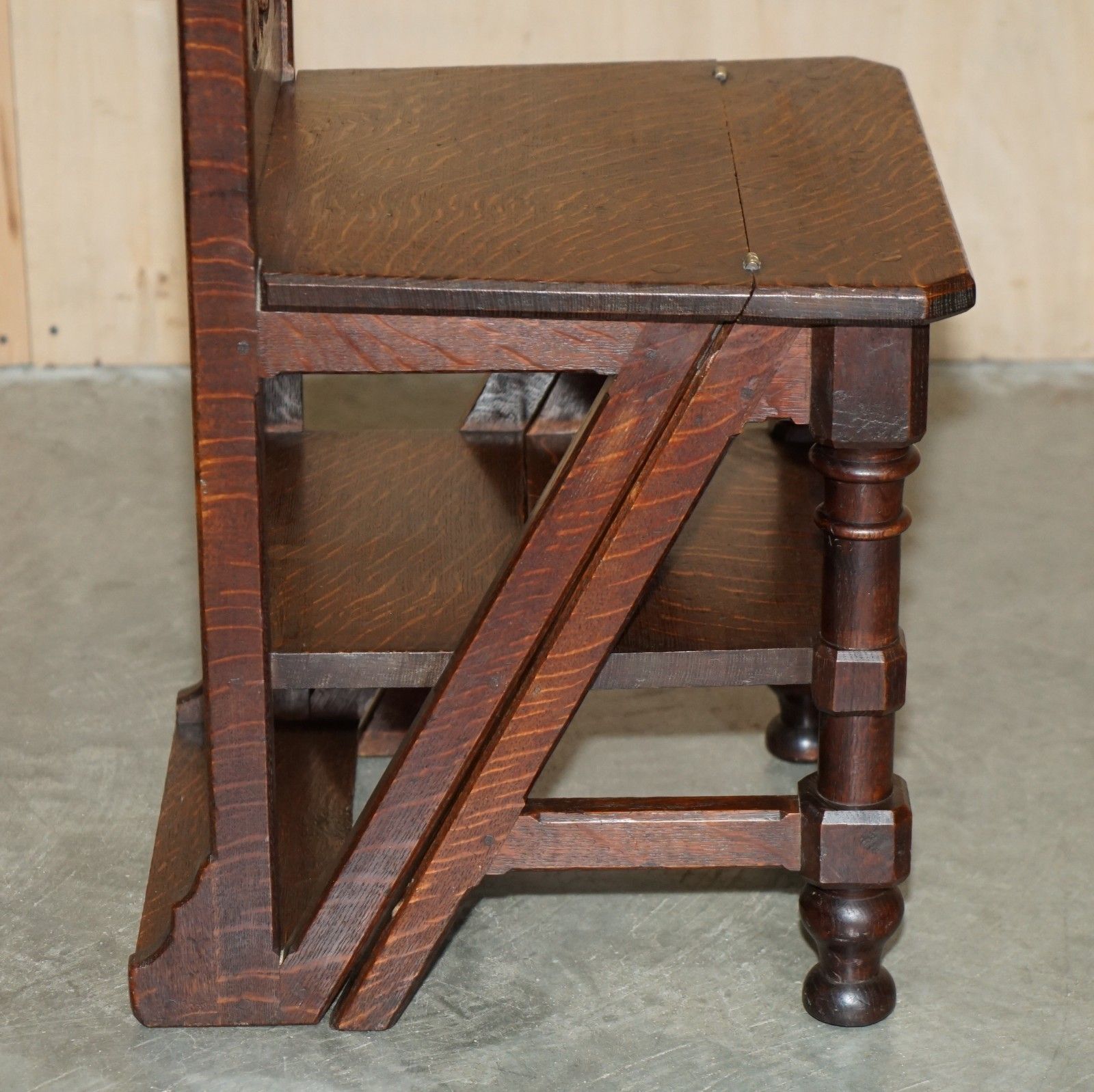 photo buy Lovely Super Rare Antique 1882 Dated Owl Carved Metamorphic Library Steps Chair