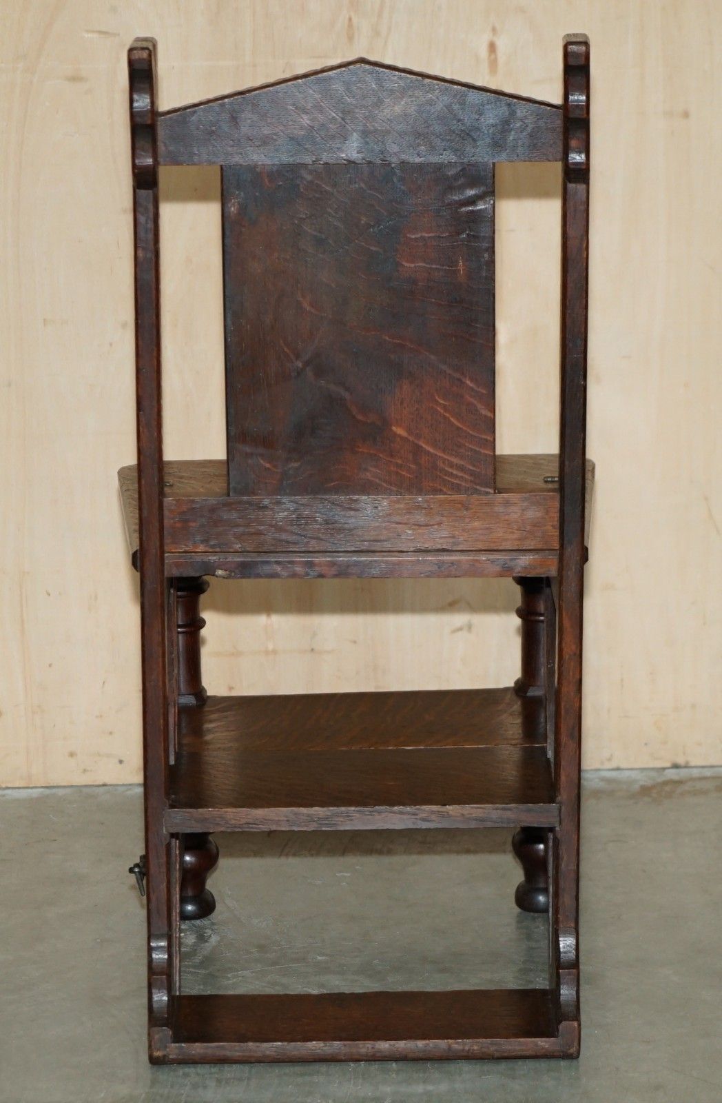 photo vintage Lovely Super Rare Antique 1882 Dated Owl Carved Metamorphic Library Steps Chair