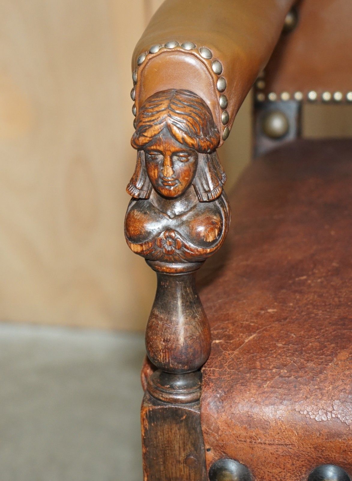 1450.0 Pair Or Ornately Hand Carved Antique Jacobean Revival Edwardian Throne Armchairs photo