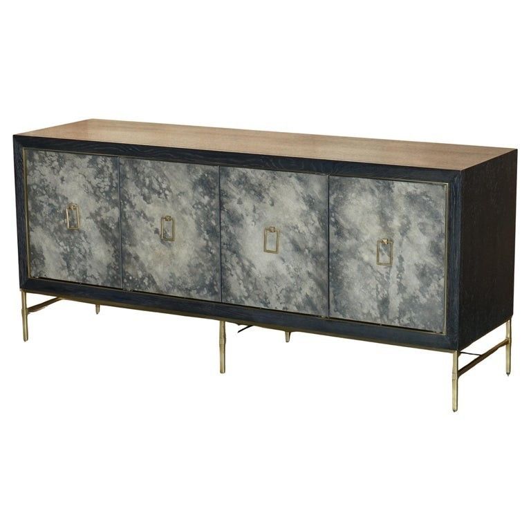 Rrp £3095 Andrew Martin Edith Charcoal & Bronzed Sideboard Storage Drink Cabinet
